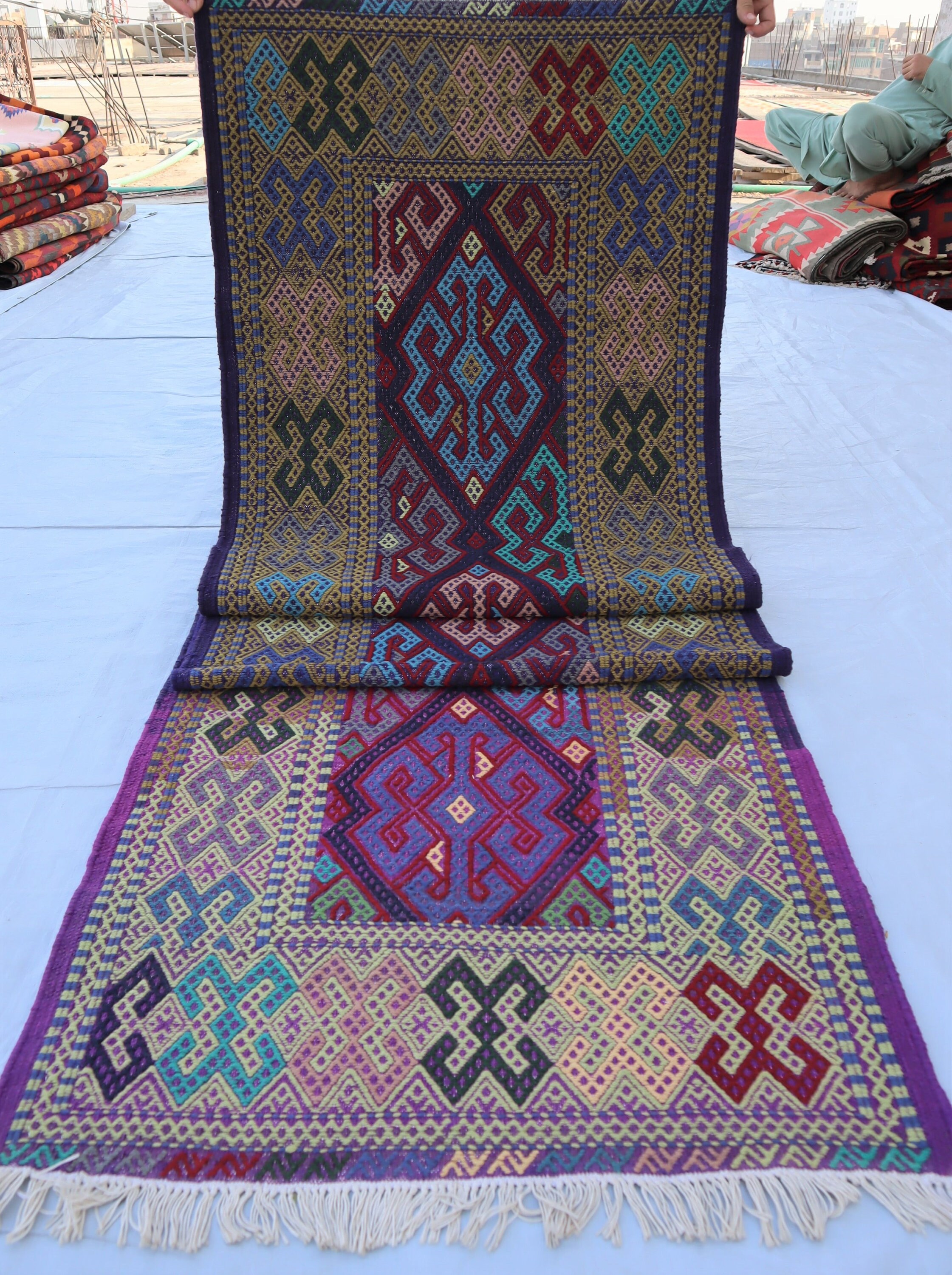 ヴィンテージキリムランナーラグ、9.6x2.9フィート、アフガンランナー