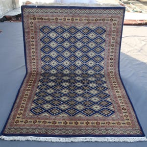 4x6 ft Blue Bokhara Rug - Afghan Handmade Soft Wool Rug - Geometric Area Rug - Soft Pile Plush Wool Rug - Natural Veg Dyes Rug - Bedroom Rug