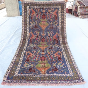 3&#39;5x6&#39;5 Vintage Vase floral rug, Afghan Handmade Wool Rug, High Pile Natural dyes rug, Floral Antique Rug, Turkmen Baluchi Rug, Bedroom rug