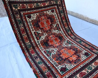 3'8 x 6'0 Ft Hand Knotted Rug, Turkmen Balochi Area Rug, Oriental Afghan Handmade Wool Rug 4x6, Boho Natural Wool Area Rug, Living Room Rug