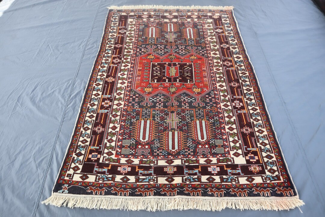 1960s Antique Caucasian Style Rug 4'2x6'2 Ft Vintage Afghan Handmade ...