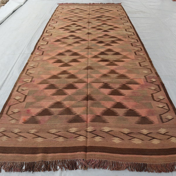 4'5x11'3 ft Large Antique Rug/ Handmade Wool Rug/ Vintage Kilim Rug/ Oriental Rug/ Authentic Genuine Turkmen Ghalmori Kilim Rug/ Wide Runner
