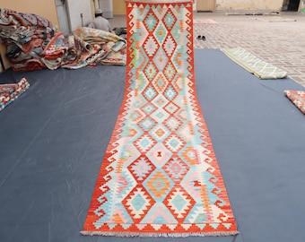 3 x 10 fot lång löparmatta, 80 x 305 cm handgjord afghansk kelimmatta, löparmatta i ull med naturfärger, turkmensk plattvävd matta, löpare till hallen
