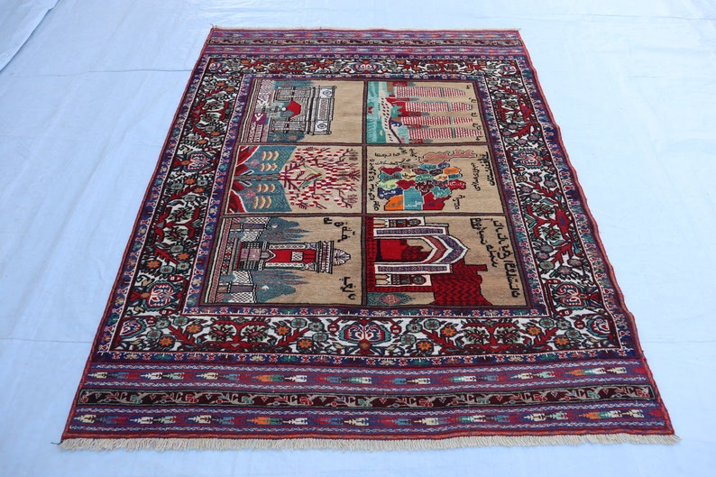 Historic Rug Antique 5x6 Ft Pictorial Rug, Historical Places Area Rug, Handmade ...