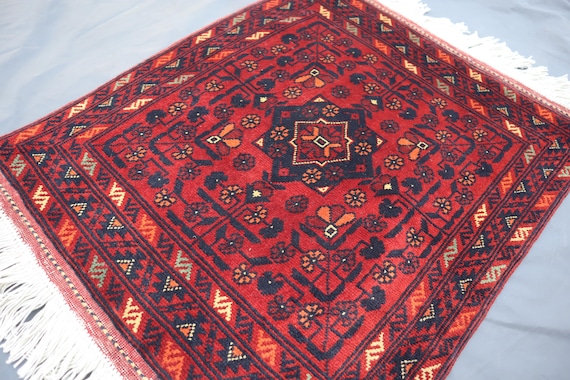 2x2'4 Ft Bukhara Rug, Afghan Handmade Rug, Excellent Quality