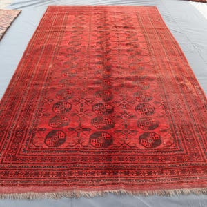 Afghan Vintage Rug, 6&#39;7x11&#39;6 ft Antique Turkmen Bokhara Rug, Handmade Wool Rug, Turkmen Rug, Oriental Rug, Living Room Rug, Farmhouse Carpet