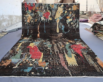 6'7x9'5 ft Gabbeh Area Rug/ Afghan Handmade Soft Wool Area Rug/ Abstract design Natural Veg dyes Rug/ Oriental Turkmen Rug/ Living room Rug