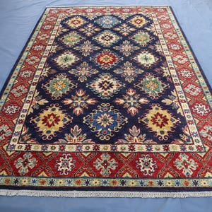 7x10 ft Navy Blue Tribal Rug - Top Quality Afghan Hand Knotted Wool Rug - Oriental Area Rug -  Turkmen Bidjar Geometric Rugs for Living Room