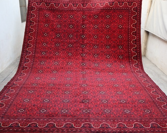 Tappeto over size 12'11x9'9 piedi, grande tappeto Bokhara, tappeto orientale turkmeno annodato a mano in lana, tappeto Bukhara 13x10, tappeto orientale turkmeno, grande tappeto da sala