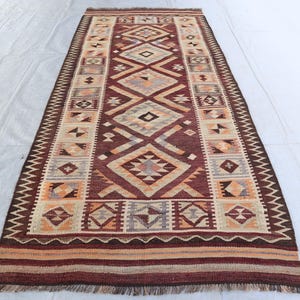5x11 Ft Antique Geometric Afghan Kilim Runner, Handmade Turkmen Kilim Runner, Kilim Narrow Runner, Hallway Entry Rug, Rug For Bedroom Stair