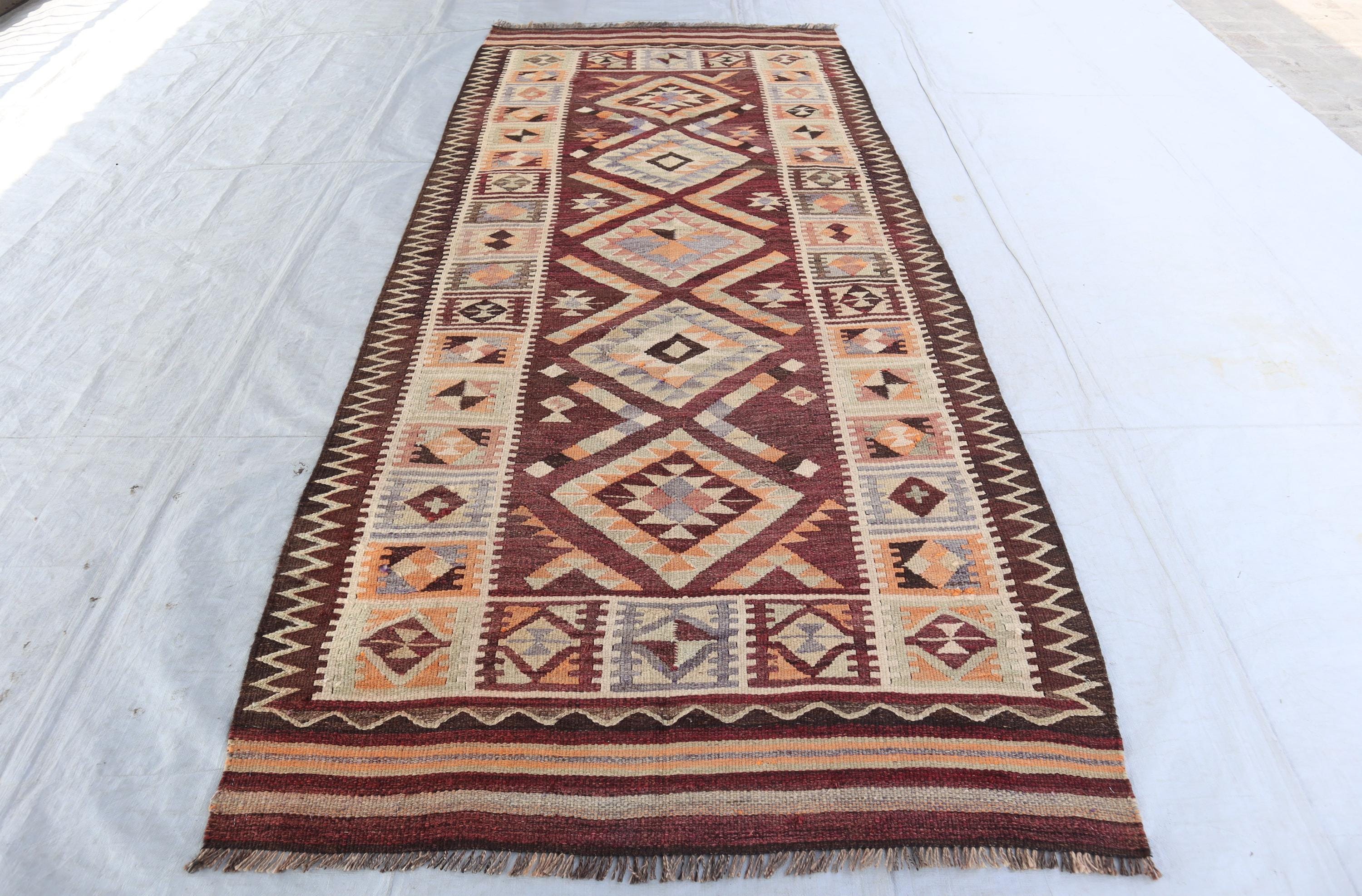 アフガンキリム　ランナー 5 x 11フィートのアンティーク幾何学模様のアフガンキリムランナー