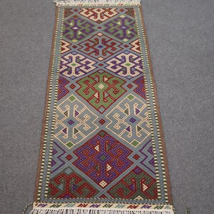 2x5 Ft Afghan Sumak Kelim Rug, Afghan Short Runner Rug, Handmade Wool Kilim Rug, Turkmen Yamood Kilim Rug, Vintage Runner Rug, Entryway Rug