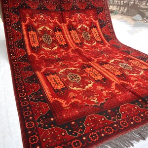6.9x9.2 Ft, Large Vintage Bokhara Low Pile Wool Carpet, Distressed Rug, Turkoman Oriental Rug, Handmade Vintage Rug, Antique Distressed Rug