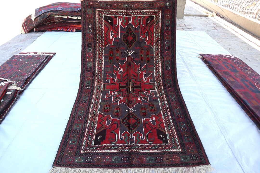 Turkmen Patterns Antique Turkmen Pattern Balochi Rug, 3'7x6'8 Ft, Afghan Hand Knotted ...