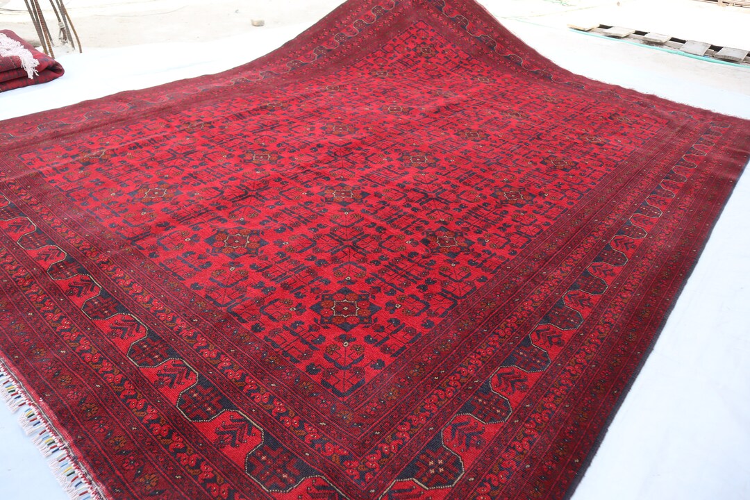 13'3 X 9'10 Ft, Large Red Bokhara Rug- Oriental Turkoman Handmade ...