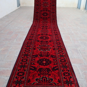 13 Ft Afghan Bukhara Runner Rug, Narrow Rug, Khamiyab Rug Runner, Runner Rug 12&#39;9x2&#39;4, Turkmen Handmade Rug, Oriental Bukhara Rug, Stair Rug