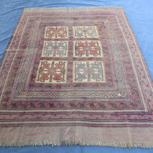 Vintage Faded Sumak Kilim Rug 6&#39;4x8&#39;2 ft Afghan Handmade Veg Dyes Wool Rug, Geometric Kilim Rug, Antique Muted Rug, Afghan Rug, Bedroom Rugs