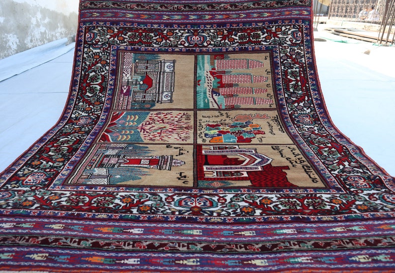 Antique 5x6 Ft Pictorial Rug, Historical Places Area Rug, Handmade ...