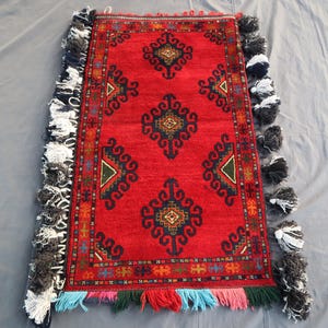 Handmade Fine Cushion Cover Rug/ 2x4 ft Afghan Vintage Geometric design Pillow Cover Rug/ Oriental Rug/ Turkmen Tribal Rug/ Home decor Rug