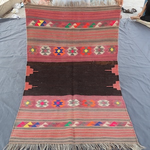 3'4x5'2 Ft Kilim Rug 102x160 Cm Geometric Rug, Hand Woven Afghan Rug, Contemporary Rug, Wool Kilim Rug, Office Rug, Geometric Kilim Area Rug