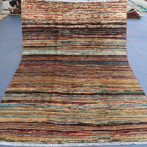 Striped Gabbeh Area Rug 5x7 ft Afghan Rug- Turkmen Rug Hand knotted Rug- Turkish Rug 100% Wool Rug- Home Decor Rug- Bedroom, Living Room Rug