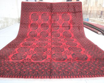 Vintage Rug 8'2x11'6 Turkmen Bukhara Rug, Hand Knotted Wool Rug, Afghan Tribal Rug, Oriental Red Area Rug, Large Living Room Rug Bedroom Rug