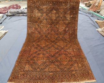 Tapete antigo de terracota dos anos 1960, tapete afegão vintage feito à mão, 1,04 m x 1,83 m, tapete de lã com nós feitos à mão, tapete oriental caucasiano, tapete turcomano vintage.