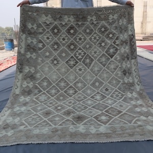Natural Color Kilim Rug 4x7 Handmade Wool Rug, Southwestern design Rug, Flatweave Rug, Geometric Rug, Turkmen Tribal Rug, Office Kitchen rug