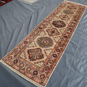 Kazak Runner Rug, 2&#39;6x8&#39;5 ft Natural Brown Kazak Caucasian Afghan Hand knotted Veg dye Wool Hallway runner Rug, Entryway runner, Kitchen Rug