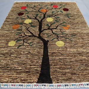 TREE Of LIFE RUG 5x7 ( 4&#39;11x6&#39;6 ) Ft, Pictorial Afghan hand Knotted Soft Pile Wool Rug, Turkmen Chobi Ersari Rugs, Bohemian Rugs For Bedroom