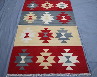 3'4x5'7 Vintage Kilim Rug- Afghan Handmade Wool Rug- Geometric Kilim Rug- One of a Kind Turkish Kilim Rug- Kilim Area Rug- Mini Kilim Rugs