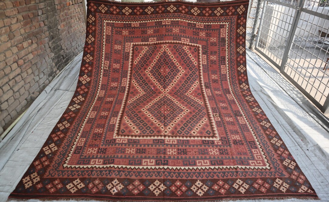Buy Antique Kilim Rug 8x10 Ft Vintage Turkmen Flatweave Kilim Rug, Kilim Decorative Rug, Handmade Antique Diamond Design Kilim Rug, Tepis Tepich