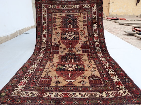 Vintage Faded Afghan Balochi Rug, Oriental Turkmen Rug, Hand Knotted Carpet, Afghan Antique Rug, Office Decor Rug, Worn Faded Rug, Area rug