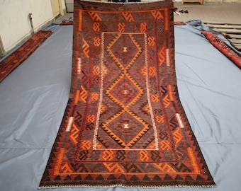 4x8 Ft Geometric Vintage Kilim Area Rug, Oriental Afghan Kilim Rug, Nomadic Turkmen Tribal kilim Rug, Wall hanging Kilim, 100% wool Area Rug