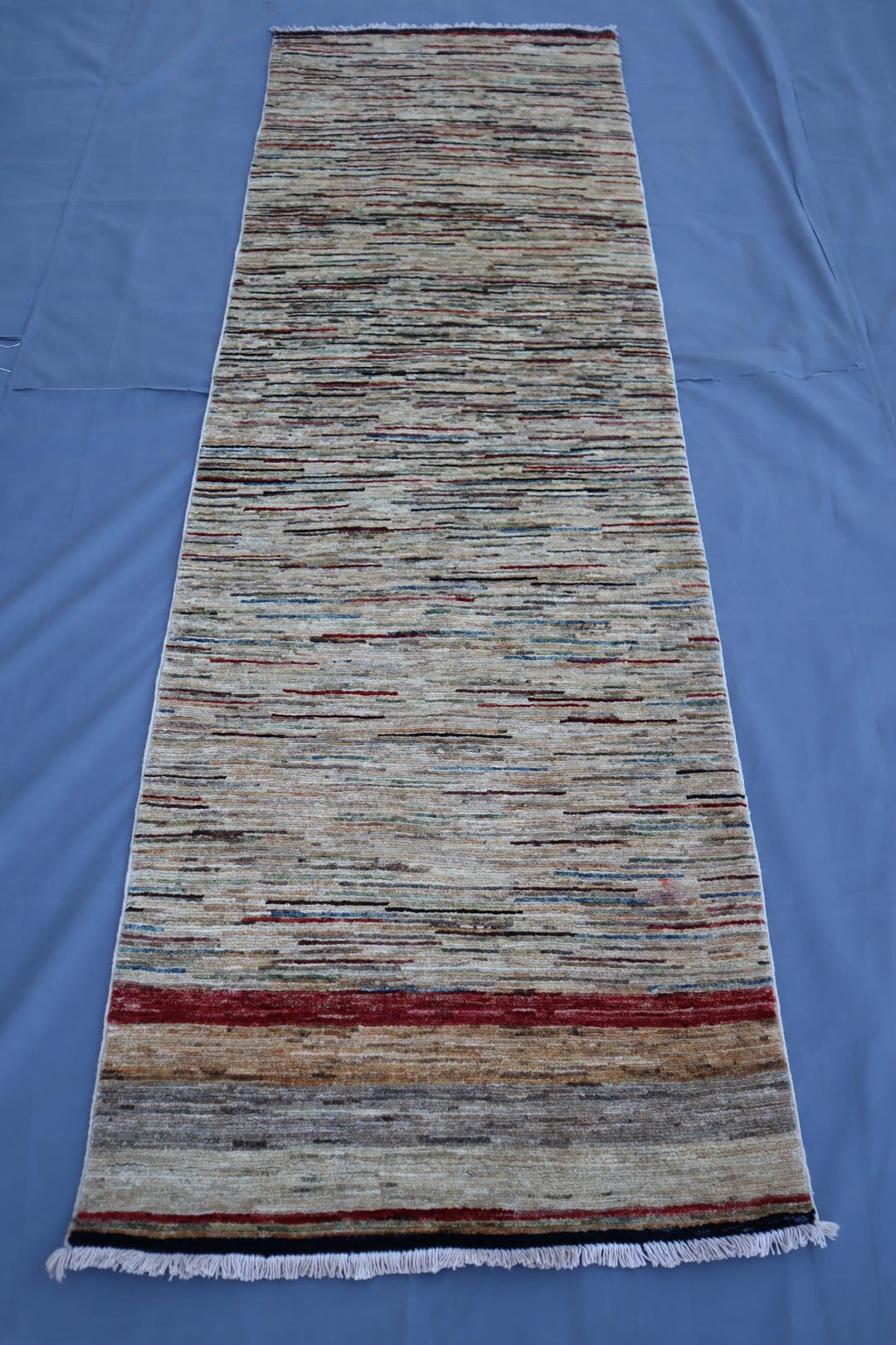 2'6x7'9 Ft Afghan Striped Runner Rug- Hand Knotted Wool Rug- Natural ...