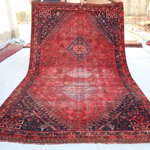 5x9 ft Vintage Caucasian Rug, Red Tribal Area Rug, Handmade Wool Rug, Afghan Oriental Antique Rug, Pictorial Geometric Old Rug, Bedroom Rug