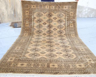 Tappeto antico anni '50 in terracotta, 120 x 180 cm, tappeto caucasico vintage, tappeto orientale in lana fatto a mano senza pelo, tappeto tribale turkmeno, tappeto per camera da letto, tappeto per ufficio