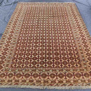 7x10 Beige Tribal Mushawani Area Rug, Vintage Afghan Soumak Rug, Handmade Wool Area Rug, Tribal Rug, Turkmen Geometric Rug, Living Room Rugs