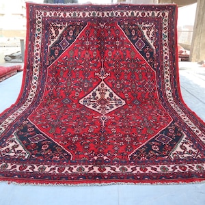One of a Kind Antique rug 7x10 Afghan Vintage Red Caucasian Rug, Handmade Wool Rug, Geometric design Oriental Rug, Kitchen, Living Room Rug