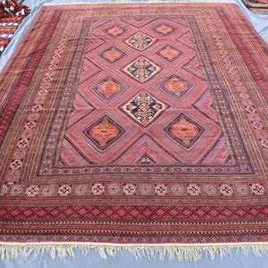 9&#39;3x11&#39;8 ft Afghan Vintage Area Rug, Turkmen Tribal Handmade Authentic Mashwani Rug, Dining Table Rug, Rust Red Beige Area Rug, Bedroom Rugs