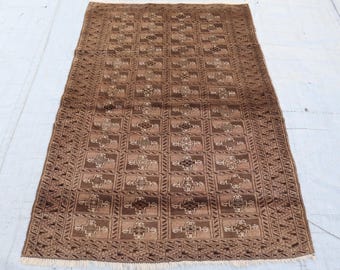 3'5x5'2 Vintage Caucasian Rug, Turkmen Antique Handmade Wool Rug, Oriental Red Afghan Tribal Area Rug, Bedroom Rug, Office, Dining Table Rug