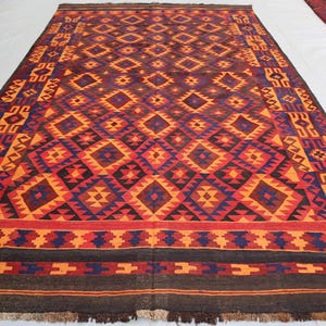 Afghan Vintage Kilim rug 8x13 ft, Flatweave Kilim Rug, Handmade Wool rug, Turkmen antique Rug, Oriental Kilim Rug, For Living Room Bedroom