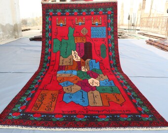 3'6 x 6'8 Vintage Area Rug, One Of A Kind Pictorial Rug, Afghan Hand Knotted Veg Dyes Wool Rug, Tribal Turkmen Rug, Handmade Home Decor Rug