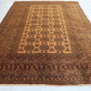Antique 1960s Terracotta Rug 6&#39;6x8&#39;10 Vintage Bokhara Rug, Afghan Hand knotted Veg dyes Wool Rug, Rugs for living room- Bedroom Rug, Kitchen