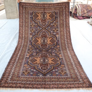 4x7 ft Afghan Vintage Rug, Tribal Handmade Wool Natural veg dyes Rug, Turkmen Baluchi Rug, Antique Oriental Rug, Bedroom, Living Room Rugs