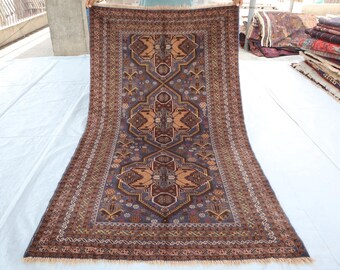 4x7 ft Afghan Vintage Rug, Tribal Handmade Wool Natural veg dyes Rug, Turkmen Baluchi Rug, Antique Oriental Rug, Bedroom, Living Room Rugs