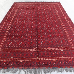 7x10 Large Turkmen Bokhara Bashiri Rug, Handmade Afghan Rug, Super Quality Bokhara Rug, Oriental Rug, Large Red Rug, Living Room Bedroom Rug