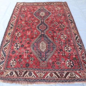 Antique Caucasian Rug 5&#39;1x7&#39;6 ft- Afghan Tribal Handmade Wool Rug- Vintage Turkmen Tribal Area Rug- Home decor Rug- Authentic Faded Pile Rug