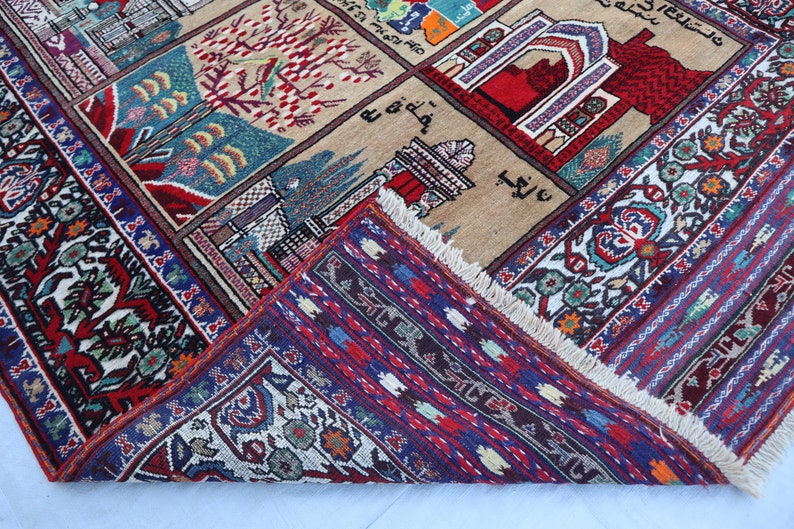 Antique 5x6 Ft Pictorial Rug, Historical Places Area Rug, Handmade ...
