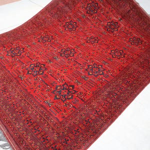 Vintage Afghan Area Rug 8.10x12.3 Turkmen Bukhara Hand Knotted Wool Rug, afghan Oriental rug, Rug For living Room, Office Rug, Bedroom Rug